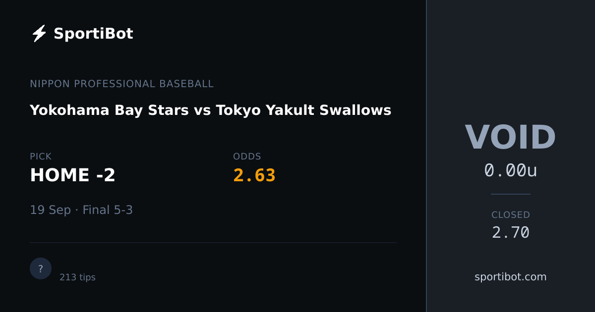Yokohama Bay Stars vs Tokyo Yakult Swallows - HOME -2 @ 2.63