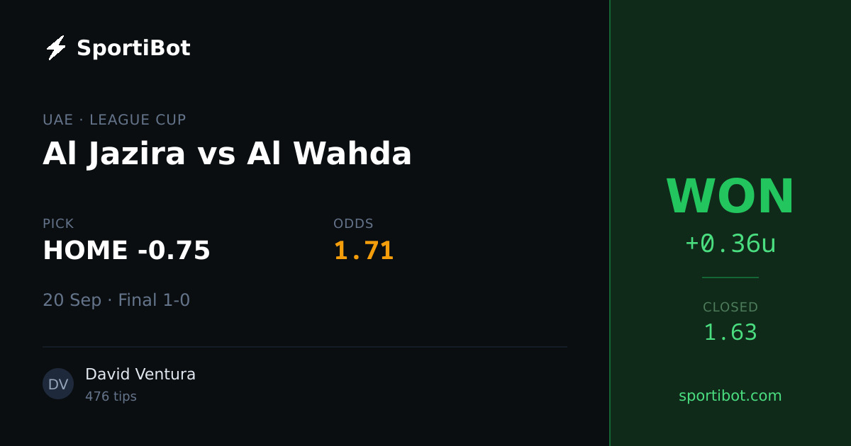 WON: Al Jazira vs Al Wahda - HOME -0.75 @ 1.71