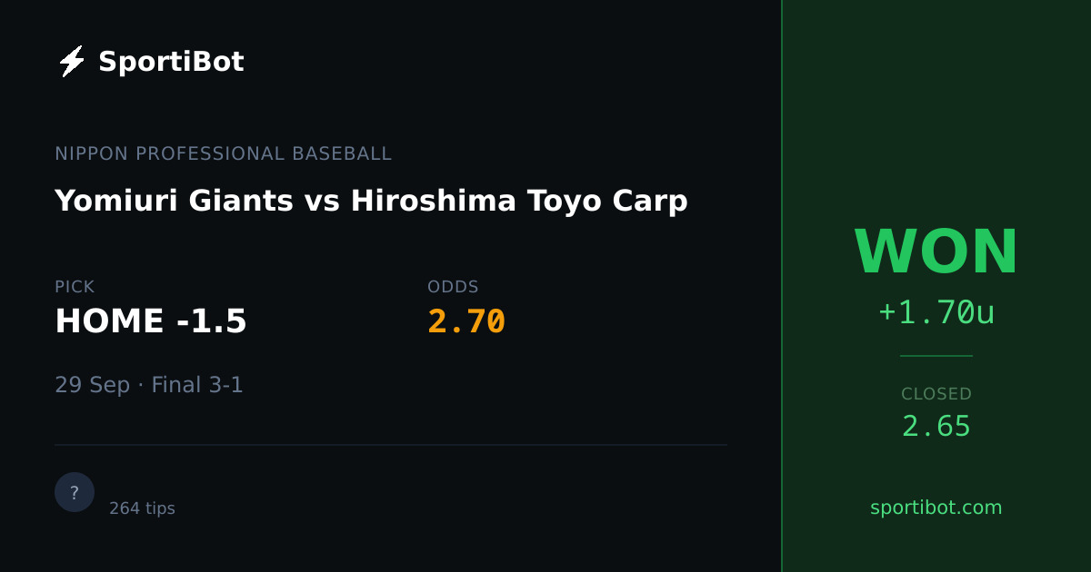 WON: Yomiuri Giants vs Hiroshima Toyo Carp - HOME -1.5 @ 2.70