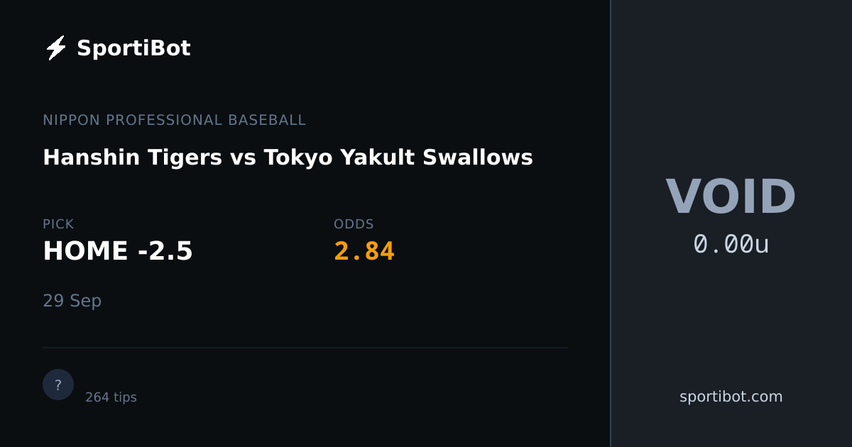 Hanshin Tigers vs Tokyo Yakult Swallows - HOME -2.5 @ 2.84