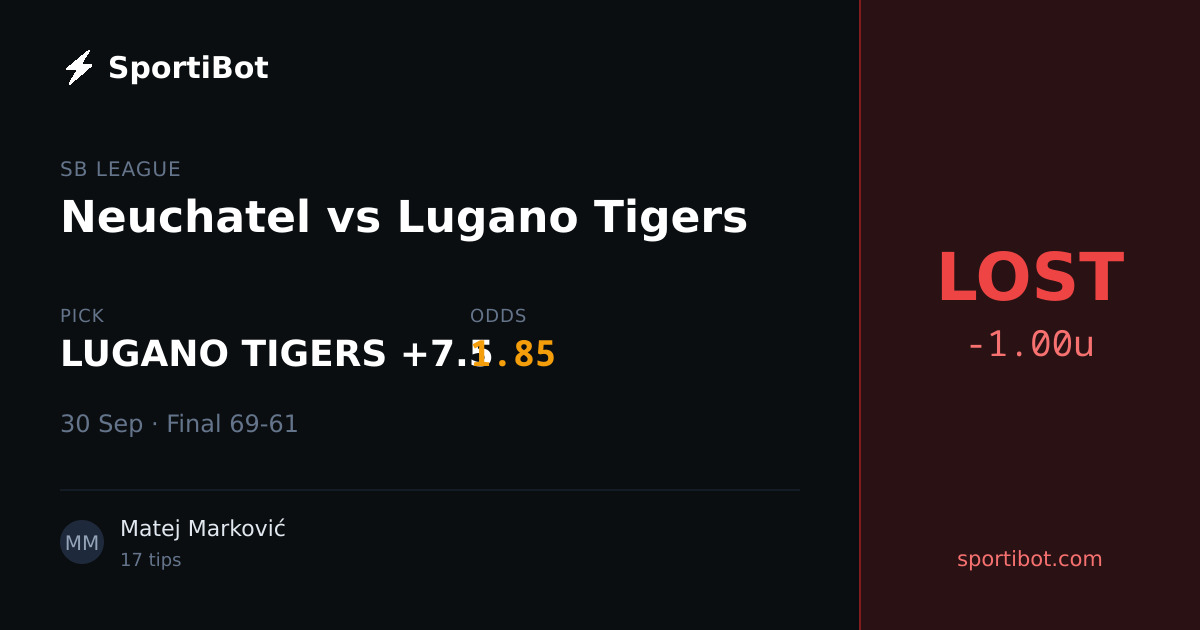 LOST: Neuchatel vs Lugano Tigers - LUGANO TIGERS +7.5 @ 1.85