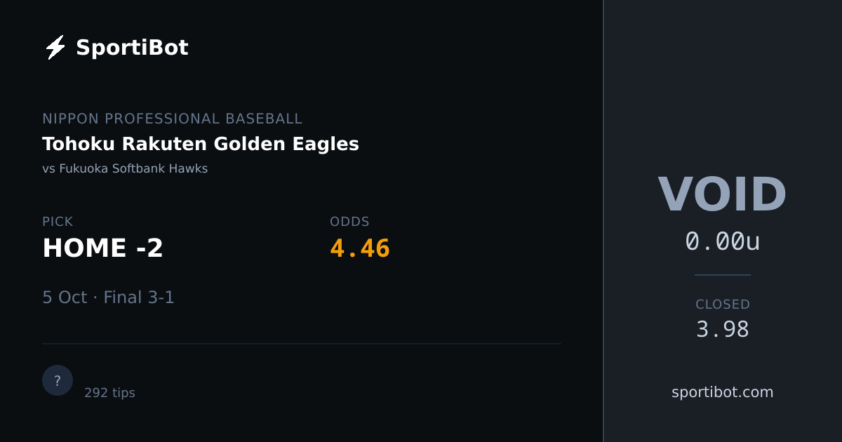 Tohoku Rakuten Golden Eagles vs Fukuoka Softbank Hawks - HOME -2 @ 4.46