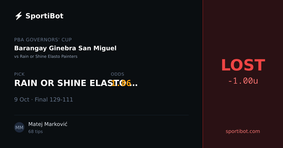 LOST: Barangay Ginebra San Miguel vs Rain or Shine Elasto Painters - RAIN OR SHINE ELASTO PAINTERS @ 1.86