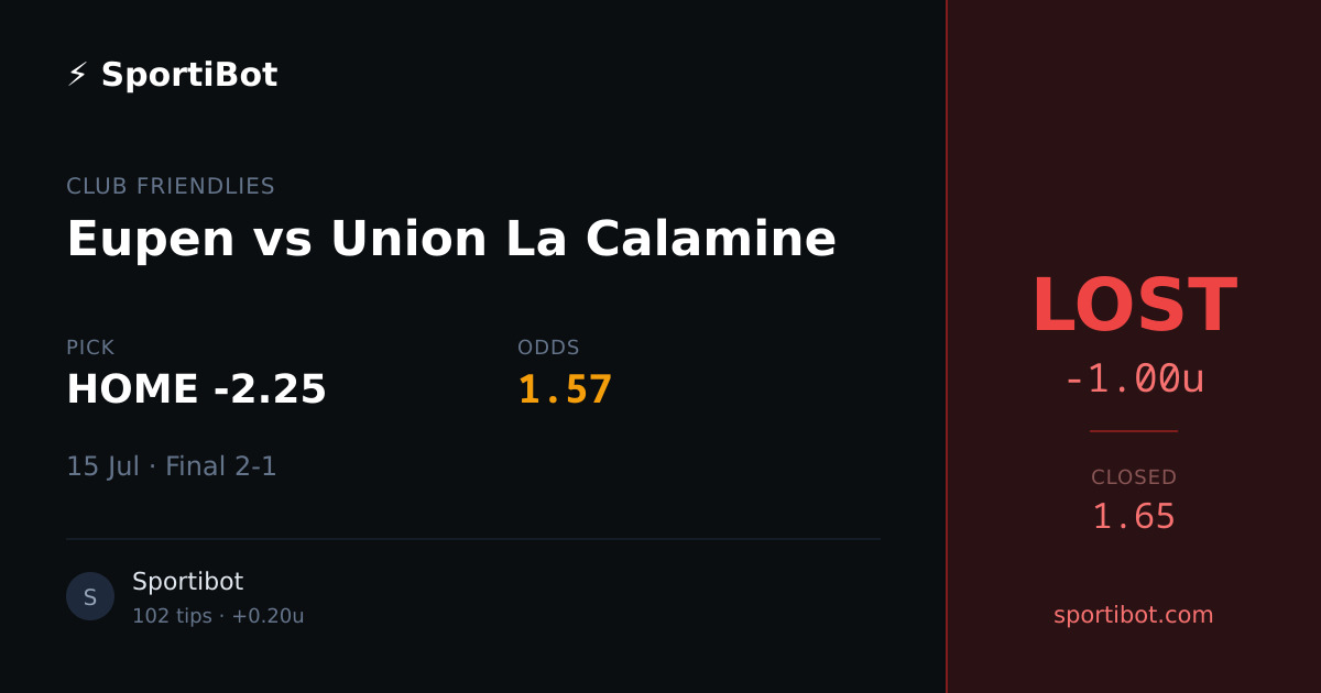 LOST: Eupen vs Union La Calamine - HOME -2.25 @ 1.57