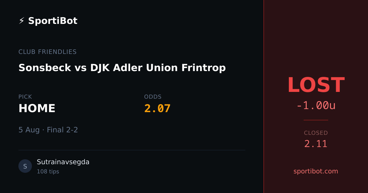 LOST: Sonsbeck vs DJK Adler Union Frintrop - HOME @ 2.07