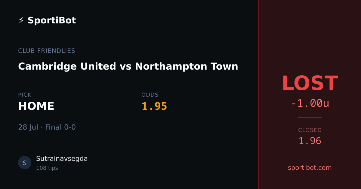 LOST: Cambridge United vs Northampton Town - HOME @ 1.95