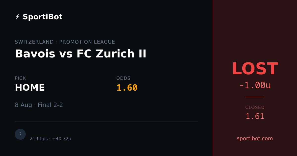 LOST: Bavois vs FC Zurich II - HOME @ 1.60