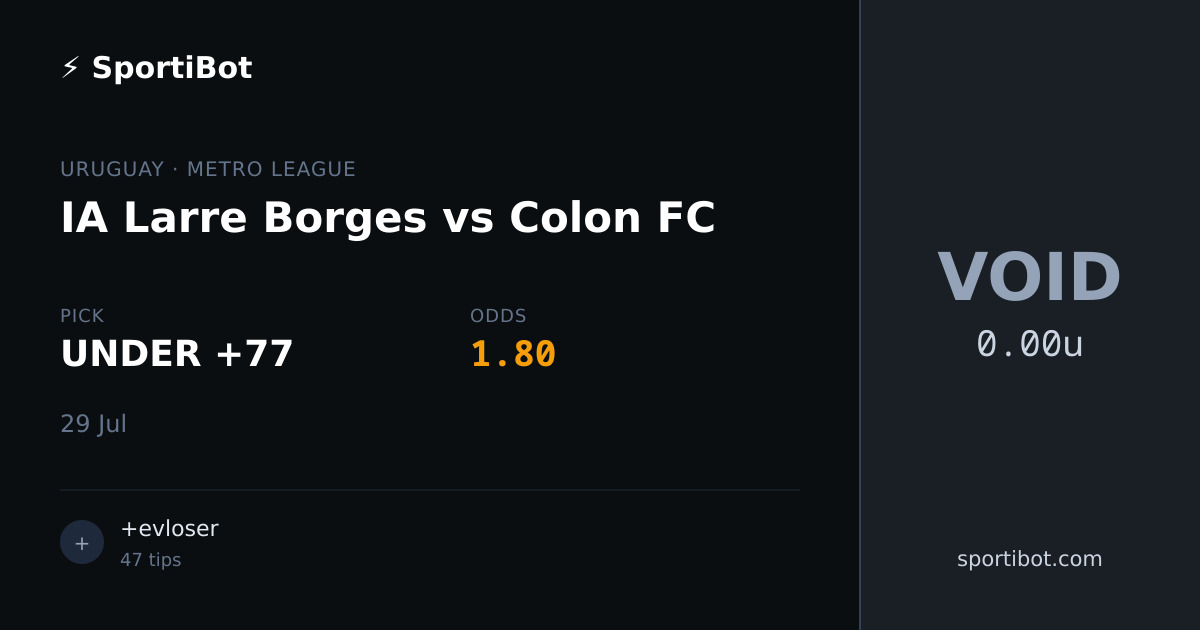 IA Larre Borges vs Colon FC - UNDER +77 @ 1.80