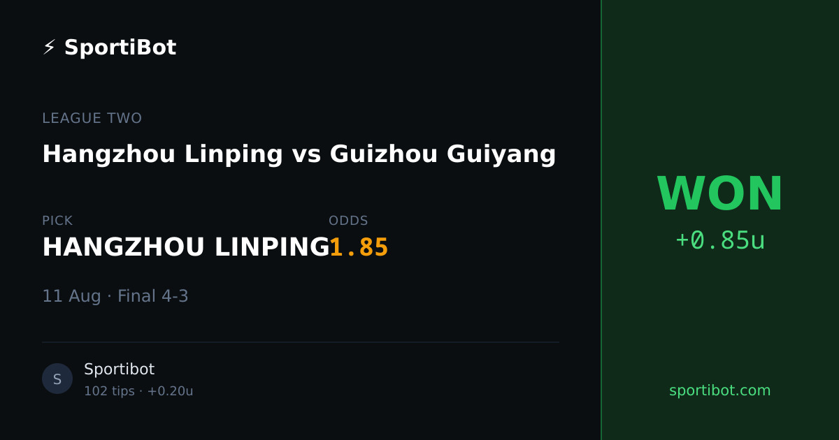 WON: Hangzhou Linping vs Guizhou Guiyang - HANGZHOU LINPING @ 1.85