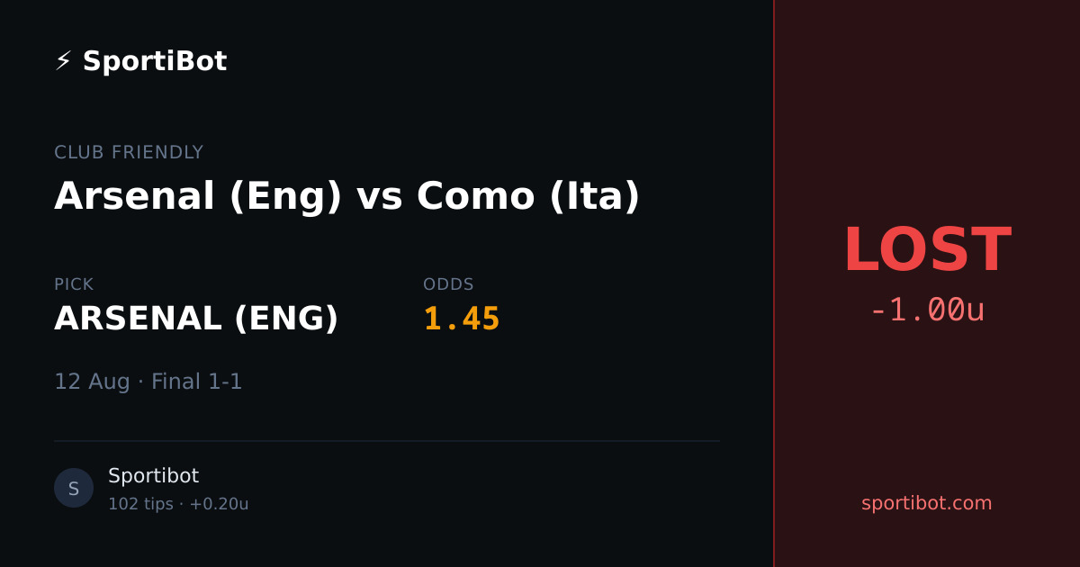 LOST: Arsenal (Eng) vs Como (Ita) - ARSENAL (ENG) @ 1.45