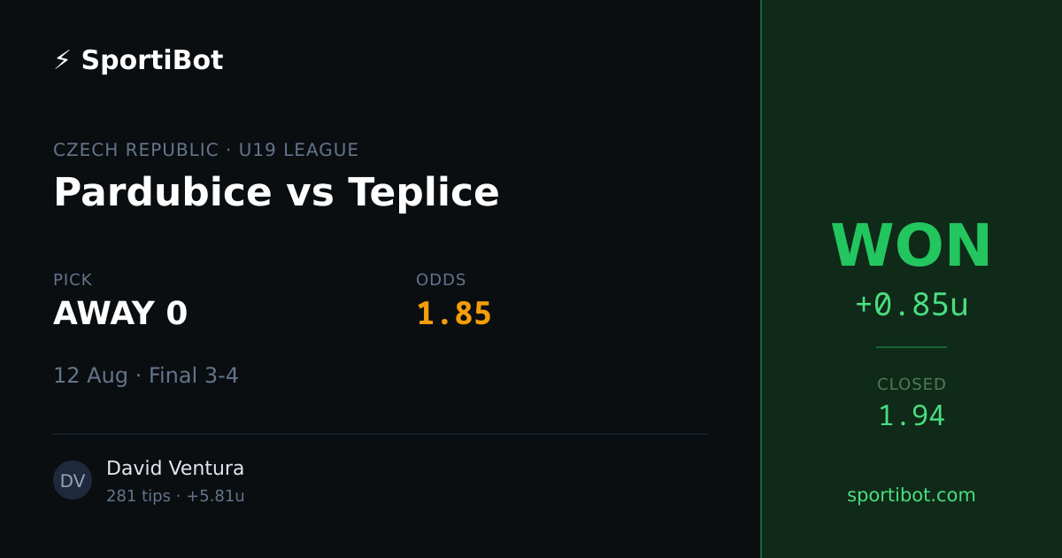 WON: Pardubice vs Teplice - AWAY 0 @ 1.85